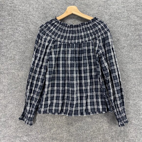 Universal Thread Blouse Women S Small Black Plaid Round Neck Long Sleeve Cotton - Picture 6 of 8